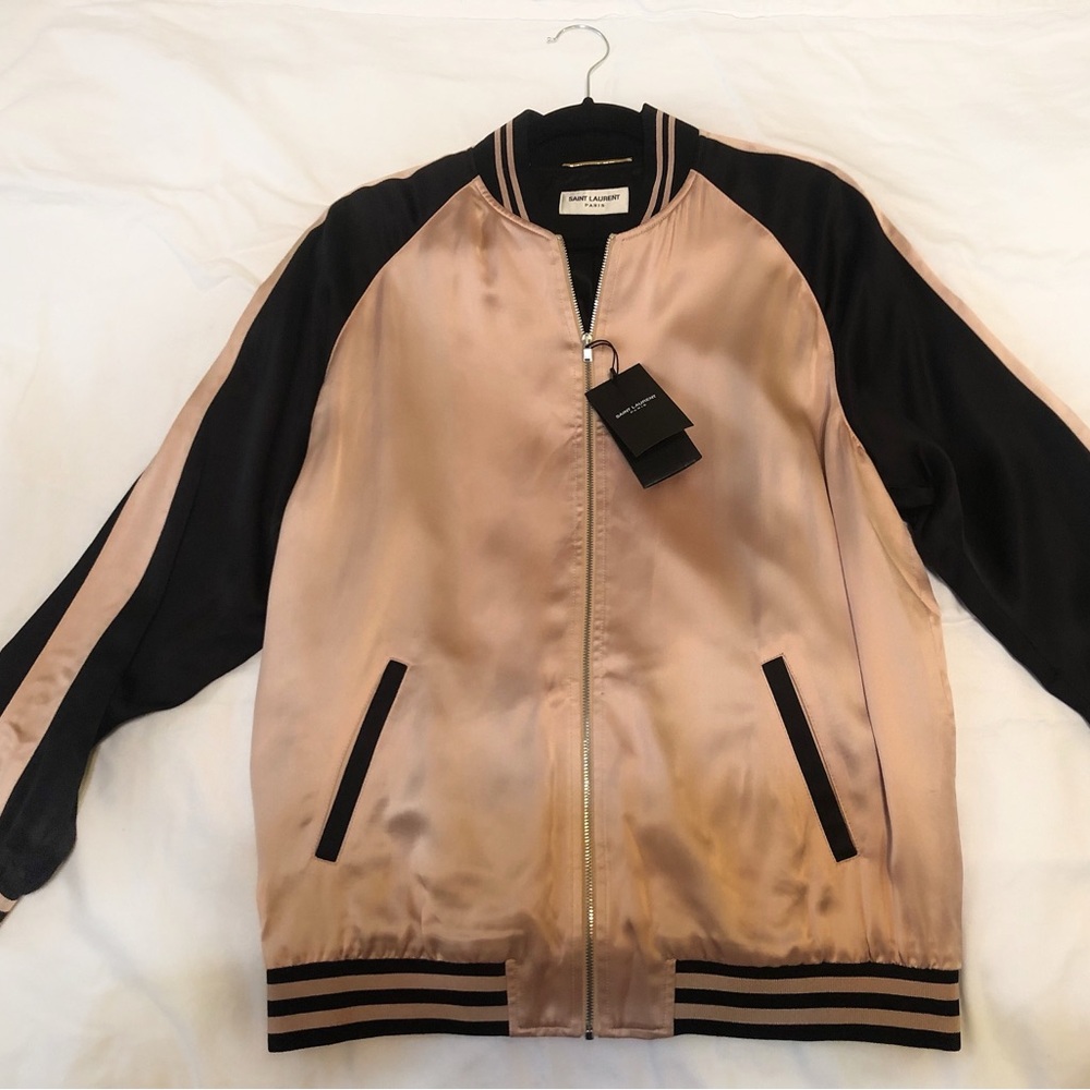 NWT Saint Laurent Pink Silk Bomber Jacket Size:XS
